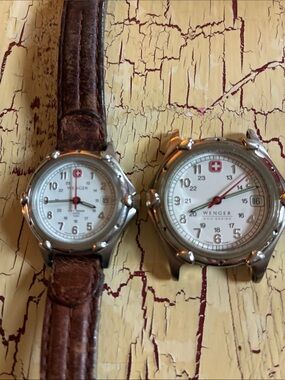 2 Wenger Swiss Army Watch one with Brown Leather Strap water resistant 100M